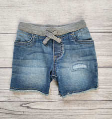 Pull-On Distressed Denim Shorts Rip & Repair