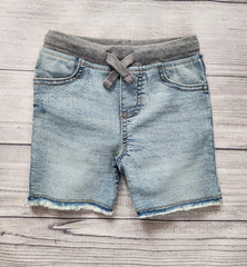 Pull-On Distressed Denim Shorts