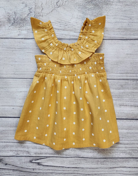 Polka-Dots Flutter-Sleeve Smocked Dress